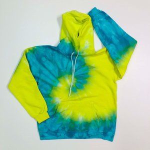 NWOT Hanes Cotton Aqua/Yellow Tie Dye Hoodie